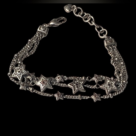 BRIGHTON Star Rocks Silver Plated Triple Strand Star Chain Woman’s Bracelet - Picture 5 of 12
